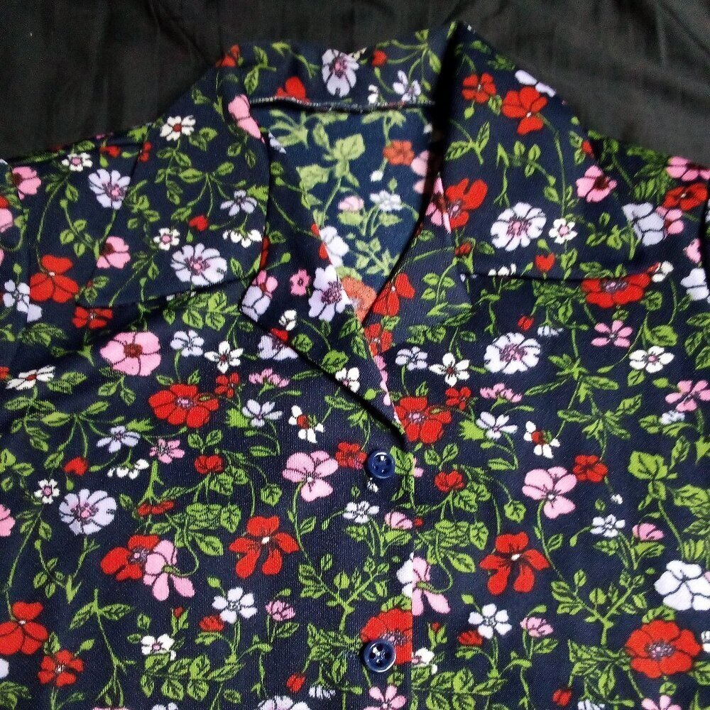 Vintage Floral Polyester Disco Button Shirt